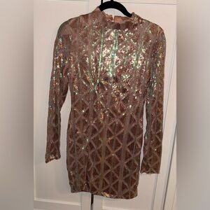 FASHION NOVA Sequin Long Sleeve Mini Dress, Size Large